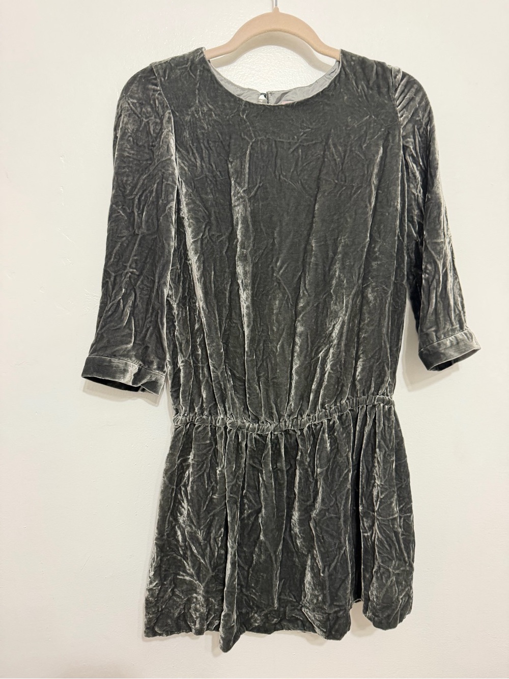 BONPOINT Women's Velvet Drop-Waist Dress in Charcoal Gray